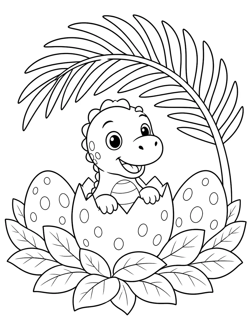 Baby Dinosaur Hatching coloring page: A tiny dinosaur cracking out of its egg